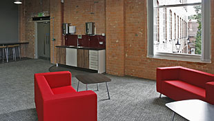 Photo of the communal kitchen area at the Atkins Building