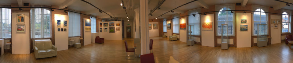 A panoramic photo of Atkins Building gallery space