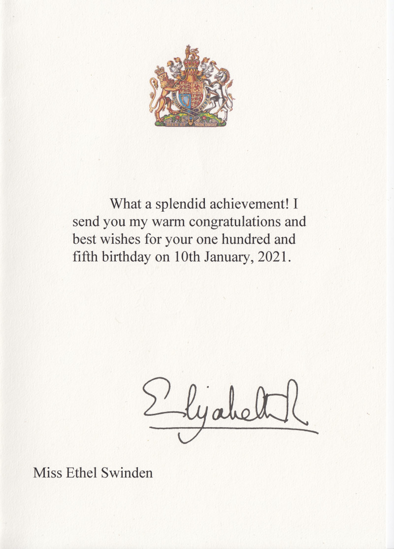 A photo of 'Inside of a birthday card from HRH Queen Elizabeth II' by Roz Rathbourne