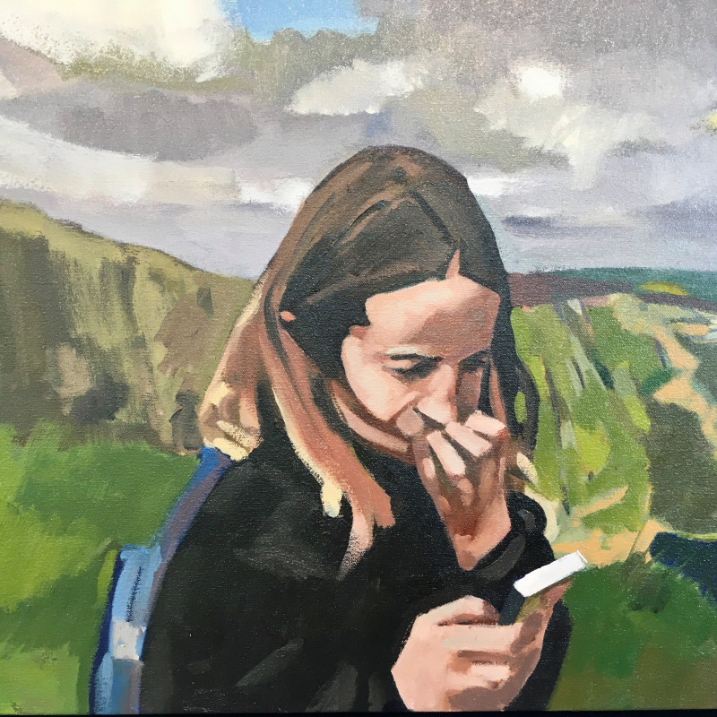 A photo of 'A LEXICON OF SHADOWS  Girl on a mobile phone (Snowdon)' by Geoff Bailey