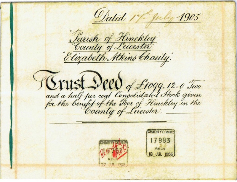 A photo of 'Trust Deed document from the Elizabeth Atkins Charity ' by Chapel Archive