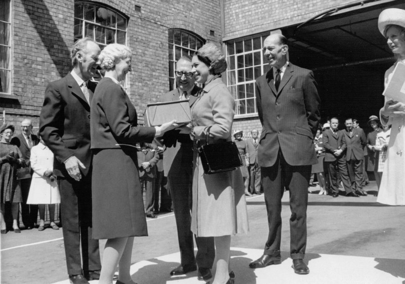 A photo of 'Royal Visit at Atkins factory 1972' by Hinckley & District Museum