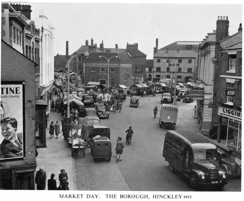 A photo of 'Market Day, The Borough, Hinckley 1953' by Local Publication. 1953 Queen Elizabeth II Coronation Souvenir  Booklet