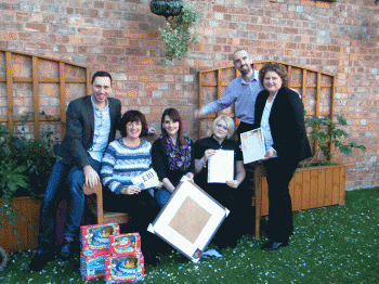 Left to Right: Ed Brown, Sue Todd, Prize Draw Winner Jenny Wilbur, Wendy Webb, Helen Ball and Shaun Curtis, Building Manager 